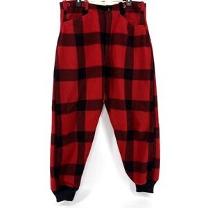 Vintage Wool Hunting Pants Men L Red Black Buffalo Plaid Heavyweight Outdoors